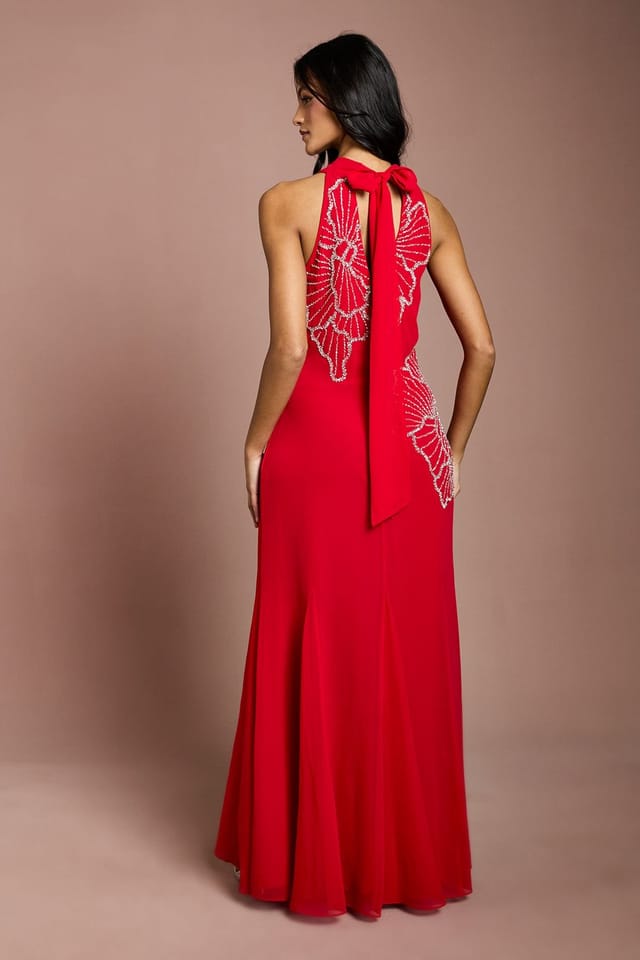 Coast Coast Women's Petite Embellished Maxi Dress With Godet Pleats in Red - 3