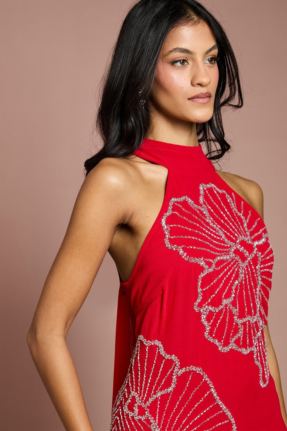 Coast Coast Women's Petite Embellished Maxi Dress With Godet Pleats in Red - 4