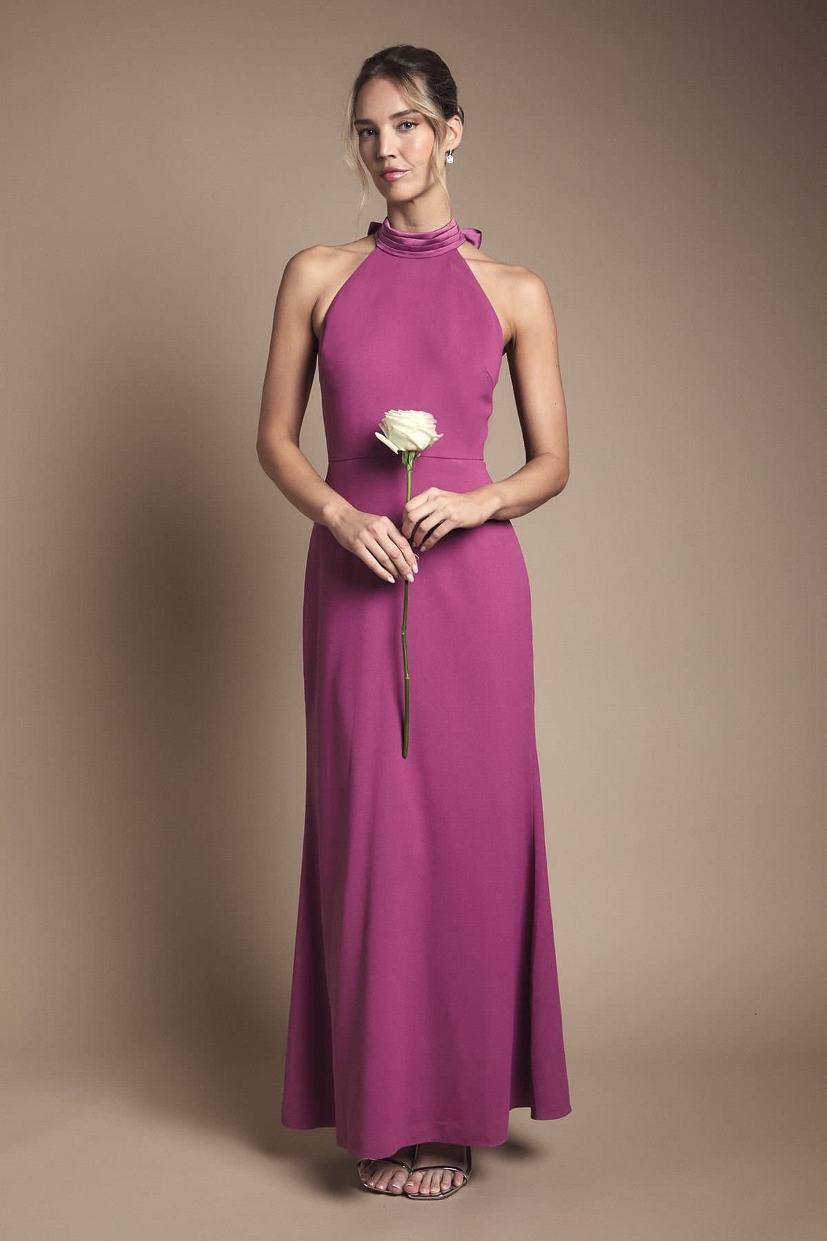 Oasis Oasis Women's Halter Pleat Detail Maxi Bridesmaid Dress in Pink