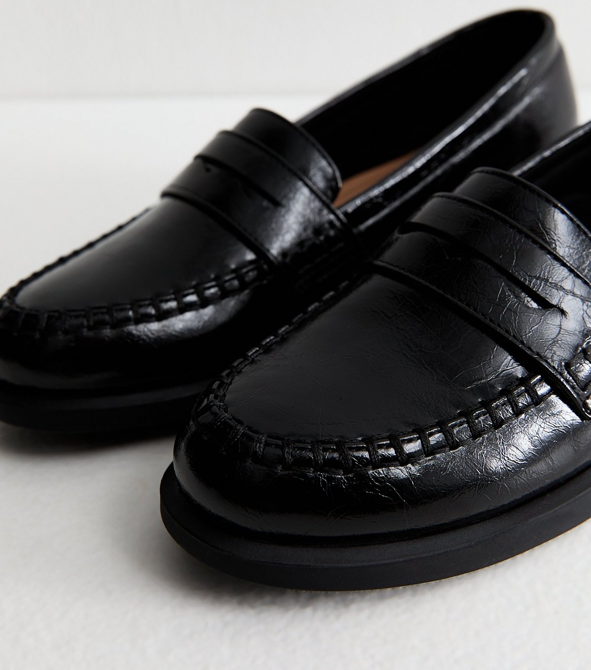 New Look Women's Black Faux Leather Flat Saddle Penny Loafers Vegan New Look - 3