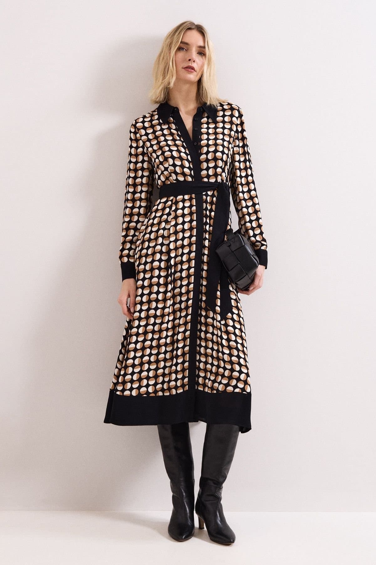 Phase Eight Phase Eight Women's Naomi Spot Tie-Waist Shirt Dress in Camel