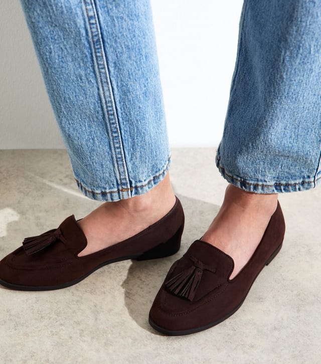 New Look Women's Brown Suedette Tassel Loafers Vegan New Look - 2