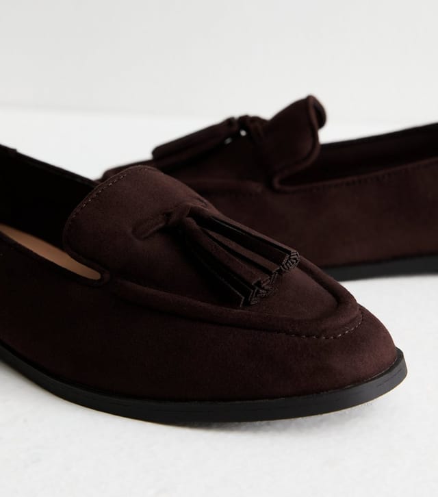 New Look Women's Brown Suedette Tassel Loafers Vegan New Look - 3