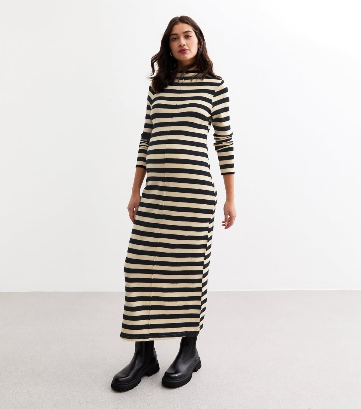 New Look Women's Maternity Black Stripe Knit Midi Dress New Look