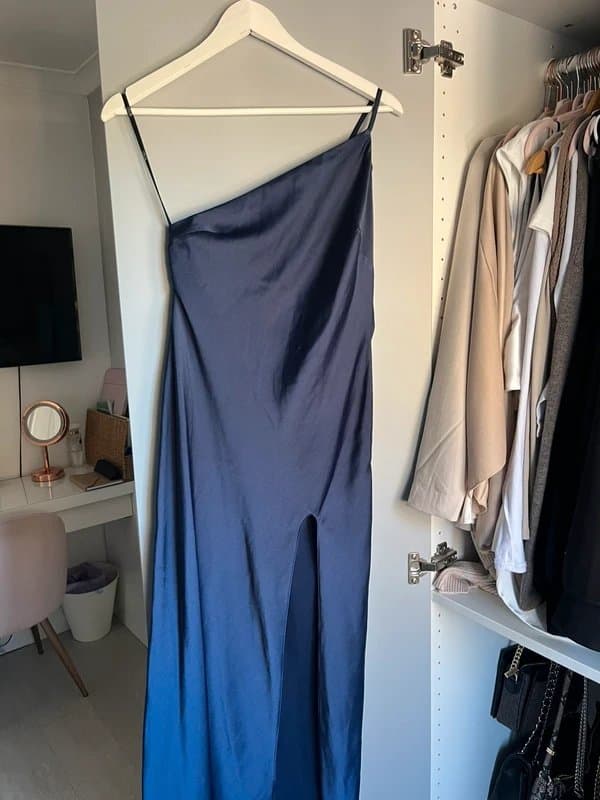 ASOS ASOS Navy Silk long one shoulder dress