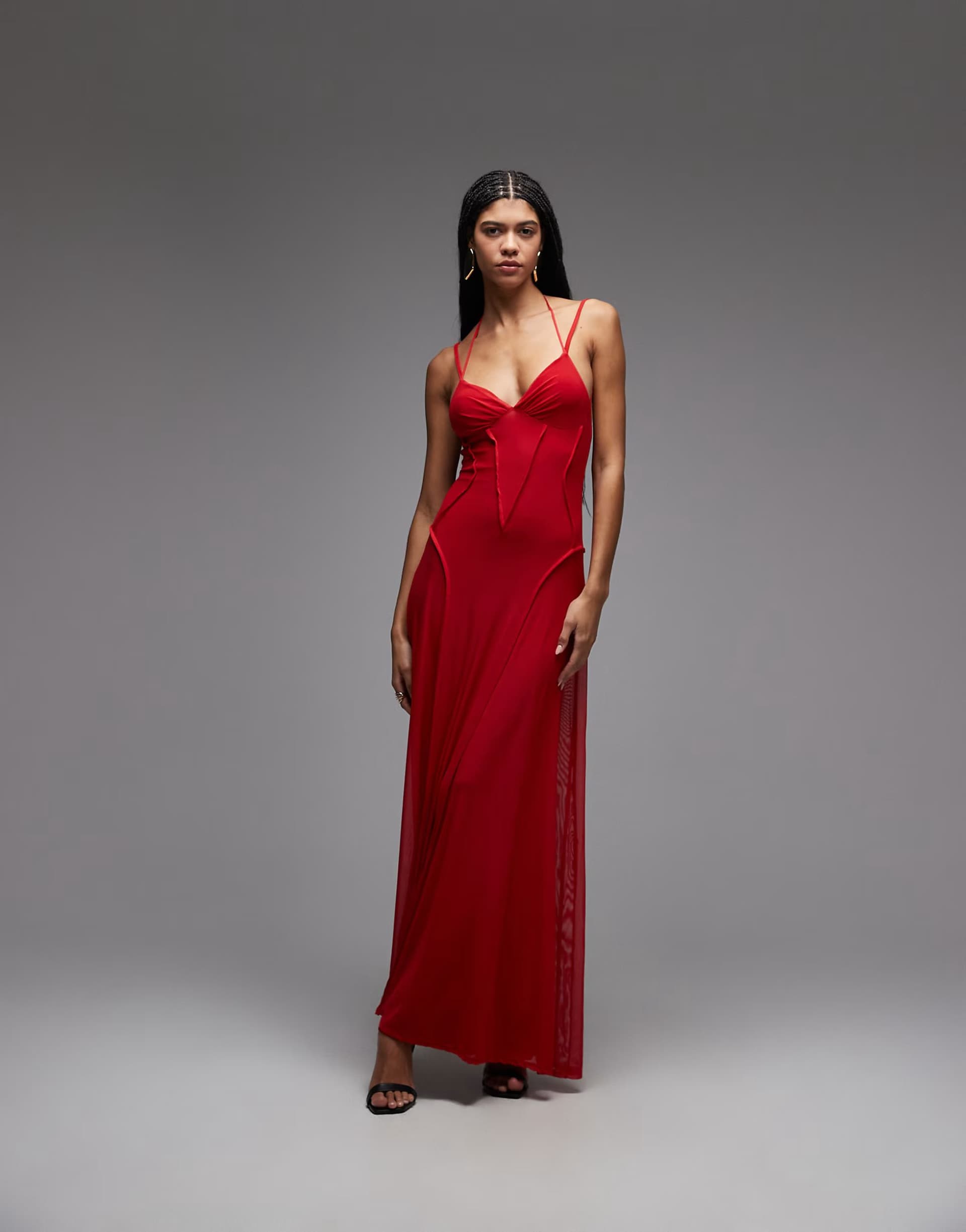 ASOS ASOS DESIGN mesh maxi dress with exposed seam detail in red