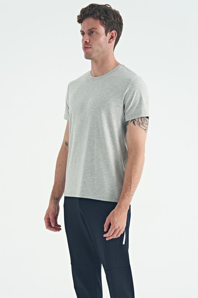 Tommy Life Tommy Life Men's Cotton Elastane Crew Neck T-Shirt in Light Grey - 2