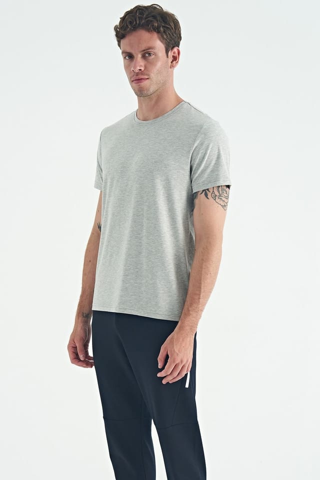 Tommy Life Tommy Life Men's Cotton Elastane Crew Neck T-Shirt in Light Grey - 3