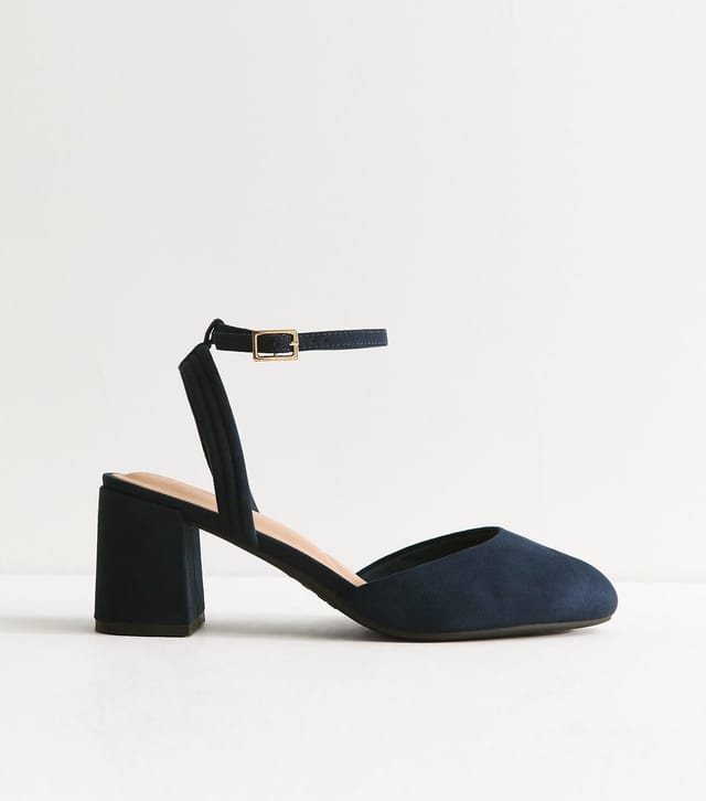 New Look Women's Wide Fit Navy Faux Suede Block Heel Sandals Vegan New Look - 2
