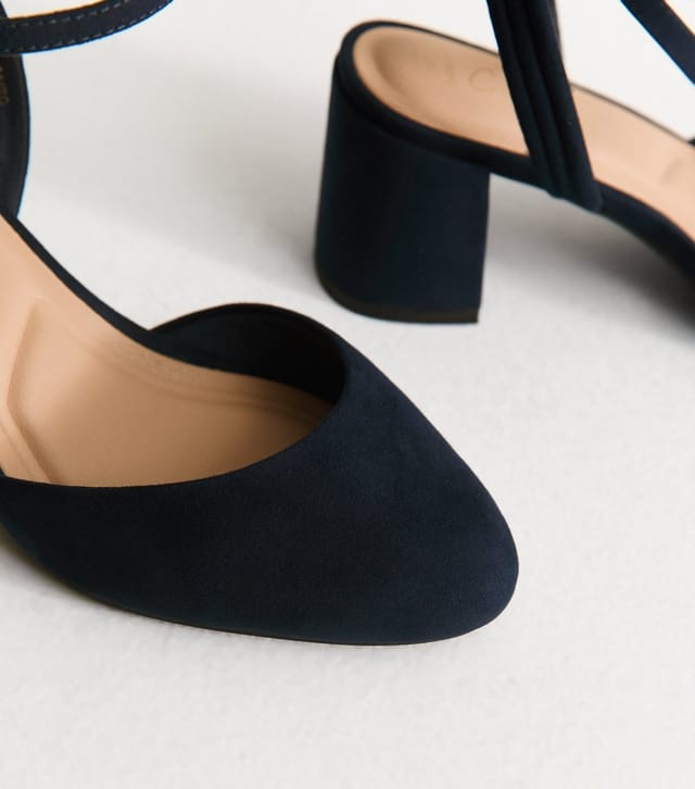 New Look Women's Wide Fit Navy Faux Suede Block Heel Sandals Vegan New Look - 3