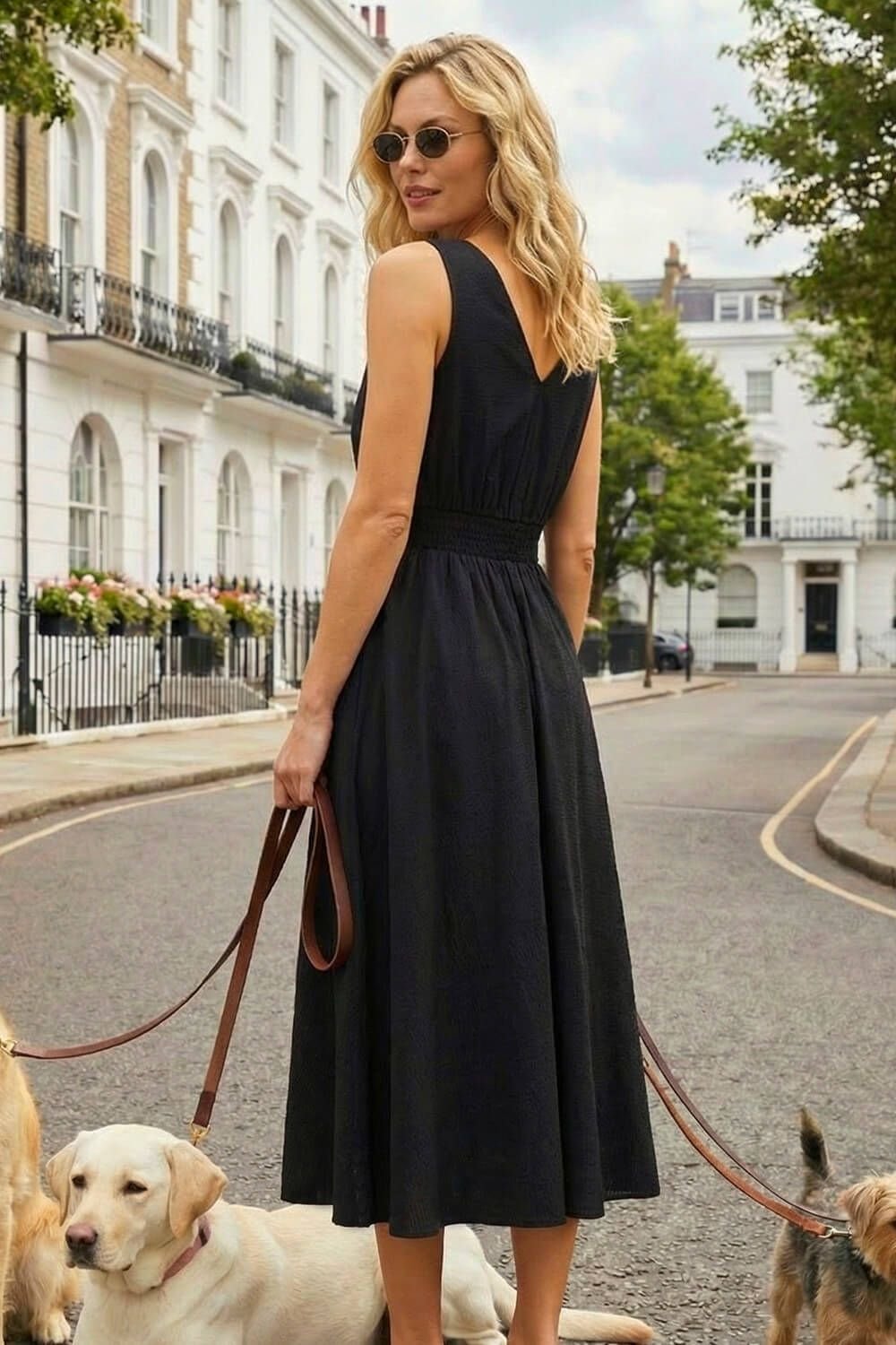 Roman Roman Women's Sleeveless Button Detail Cotton Midi Dress in Black - 2