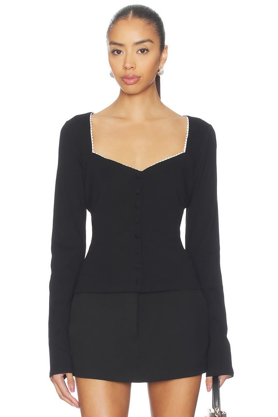 revolve Revolve Elegant Long-Sleeve Corset Top in Black & White