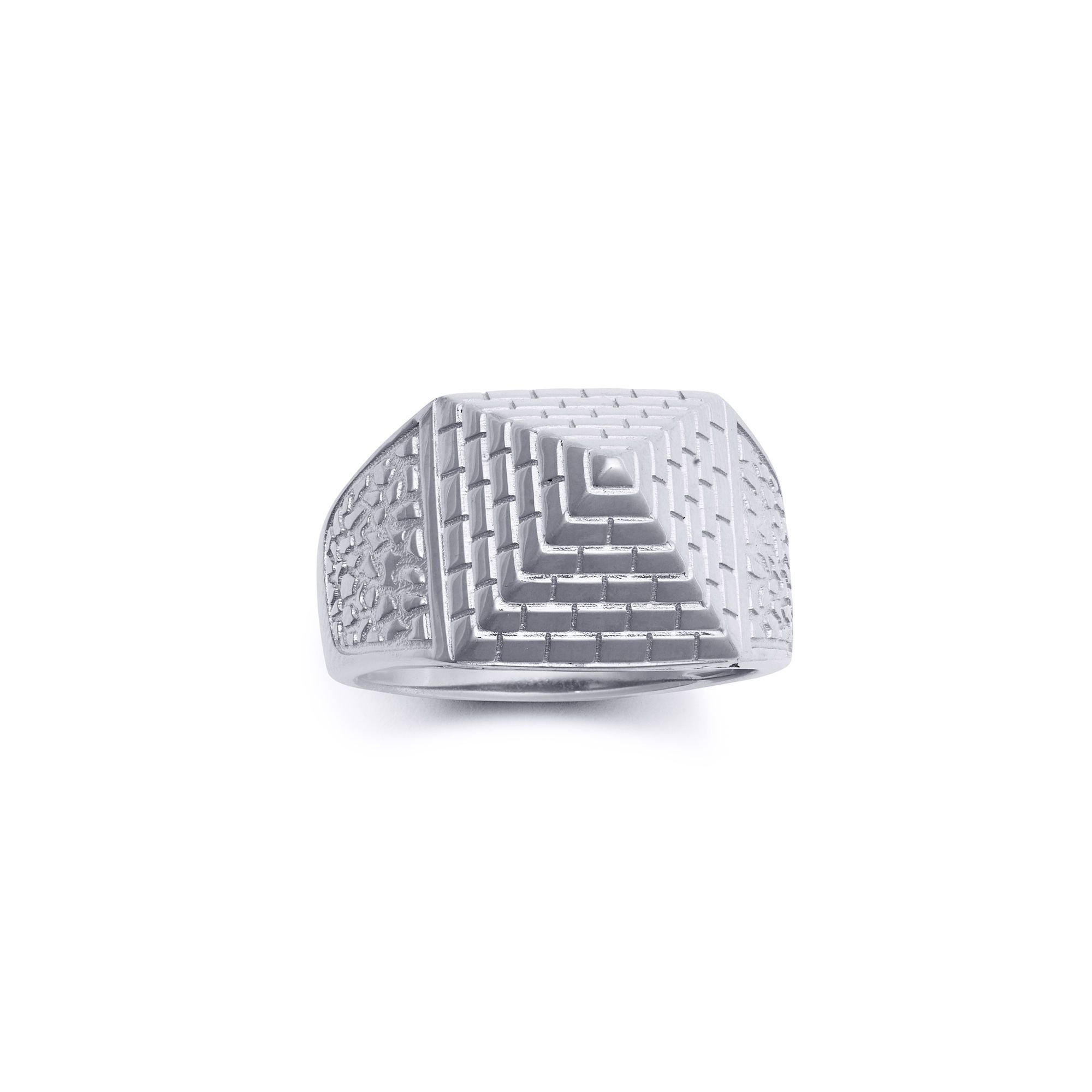 Jewelco London Jewelco London Men's Rhodium Plated Silver Egyptian Pyramid 15mm Signet Ring - 2