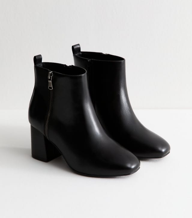 New Look Women's Extra Wide Fit Black Faux Leather Double Zip Heeled Ankle Boots Vegan New Look - 3