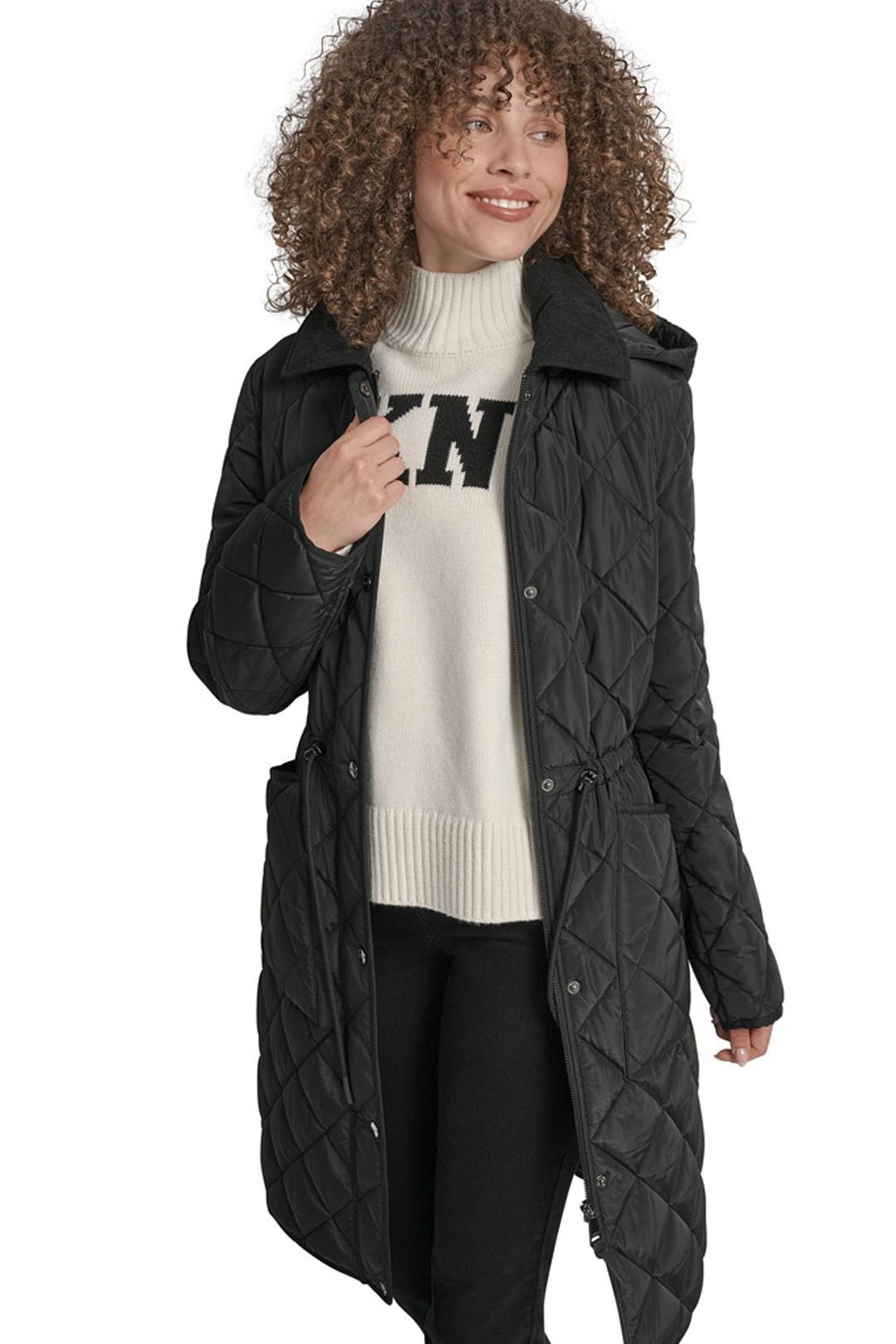 DKNY DKNY Women's Quilted Long Nylon Jacket Black - 2
