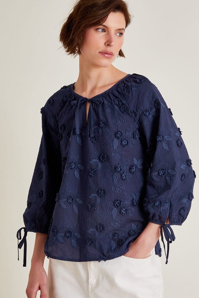 Monsoon Monsoon Women's Ivy Floral Embroidered Blouse in Blue - 2
