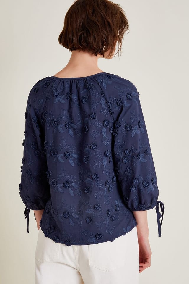 Monsoon Monsoon Women's Ivy Floral Embroidered Blouse in Blue - 3