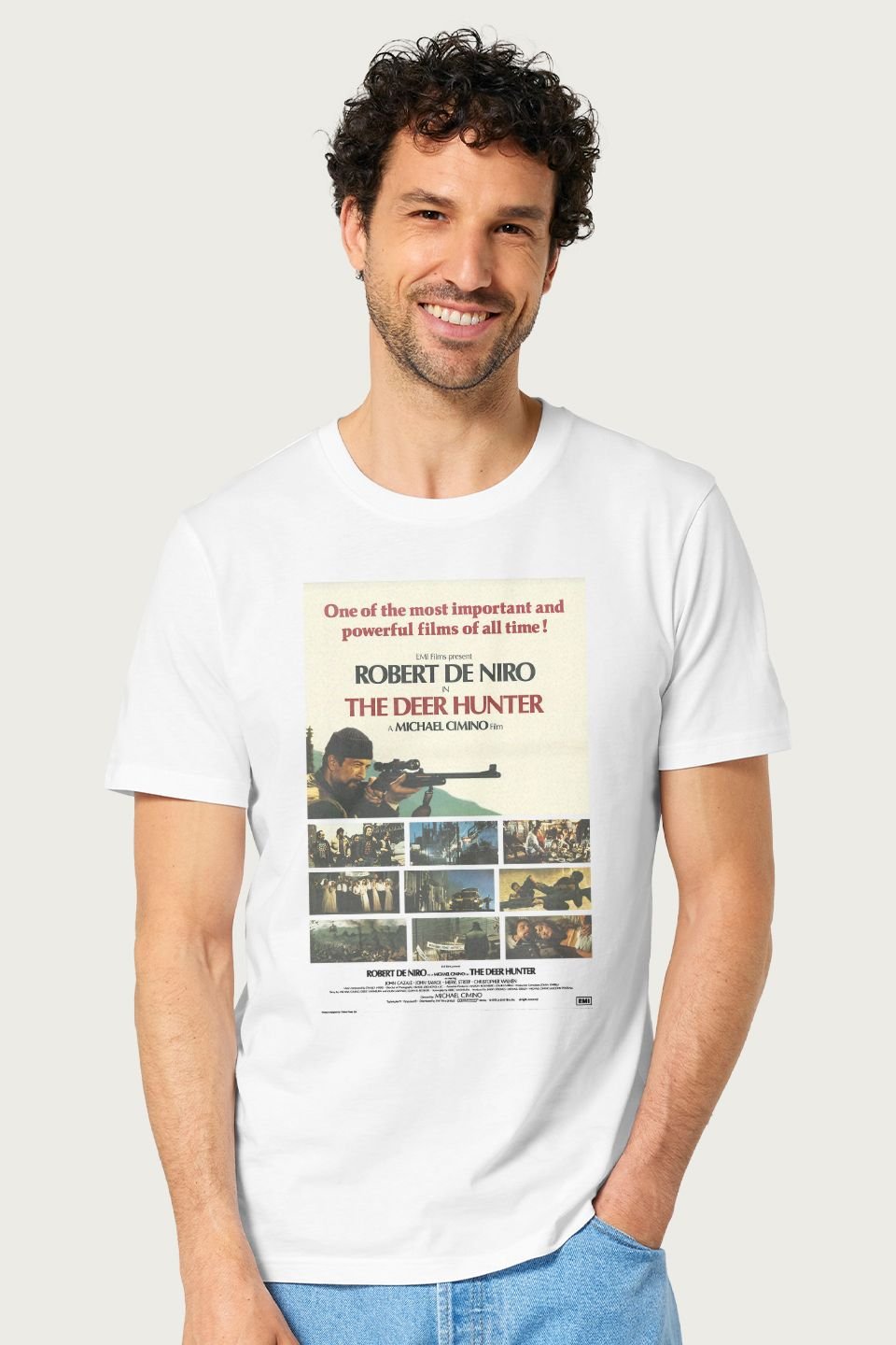 The Deer Hunter The Deer Hunter Men's Cinematic Montage Poster T-Shirt in White - 1