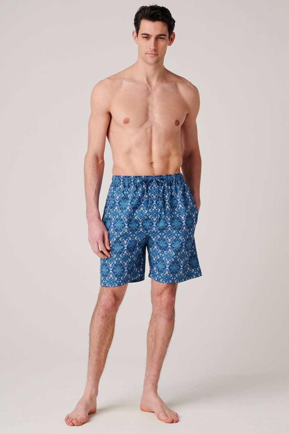 British Boxers British Boxers Men's "Marrakesh Paisley" Crisp Cotton Sleep Shorts in Bright Blue - 2