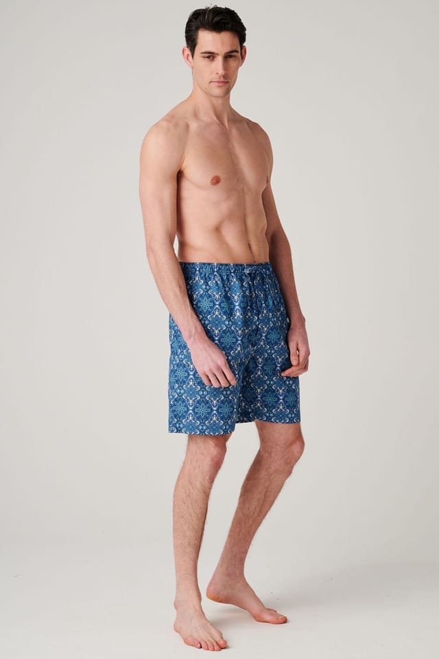 British Boxers British Boxers Men's "Marrakesh Paisley" Crisp Cotton Sleep Shorts in Bright Blue - 2