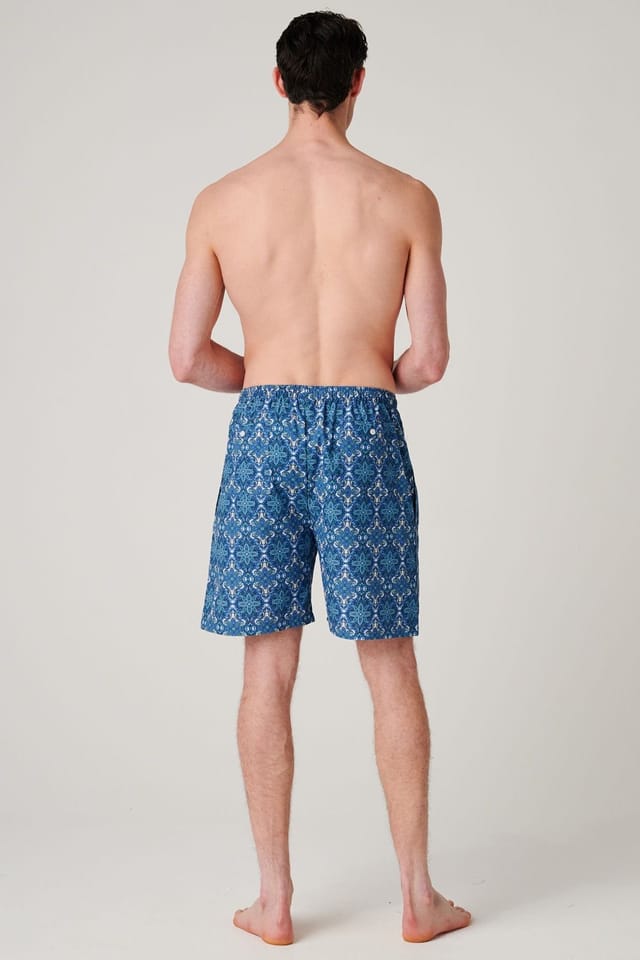 British Boxers British Boxers Men's "Marrakesh Paisley" Crisp Cotton Sleep Shorts in Bright Blue - 3