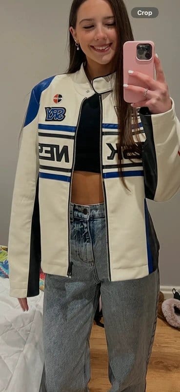 Bershka White Leather Biker Jacket