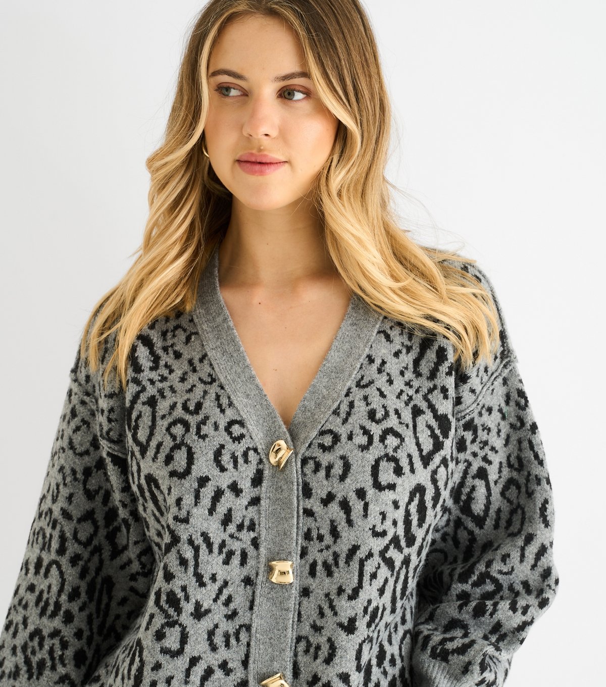 Gini London Women's Petite Grey Leopard Pattern Cardigan Gini London New Look - 2
