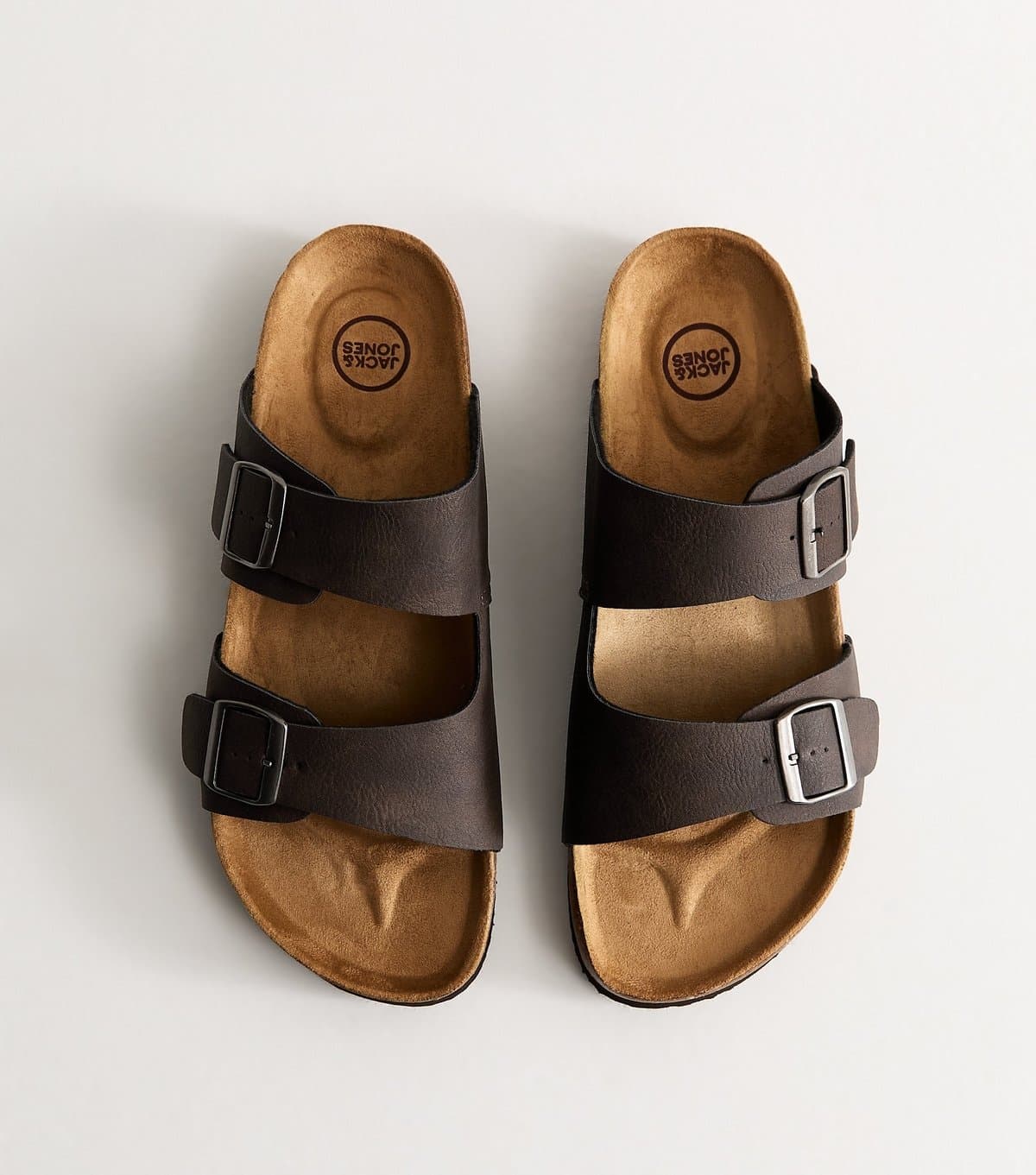 jack & jones Men's Dark Brown Faux Leather Double Strap Mule Sandals Jack & Jones New Look