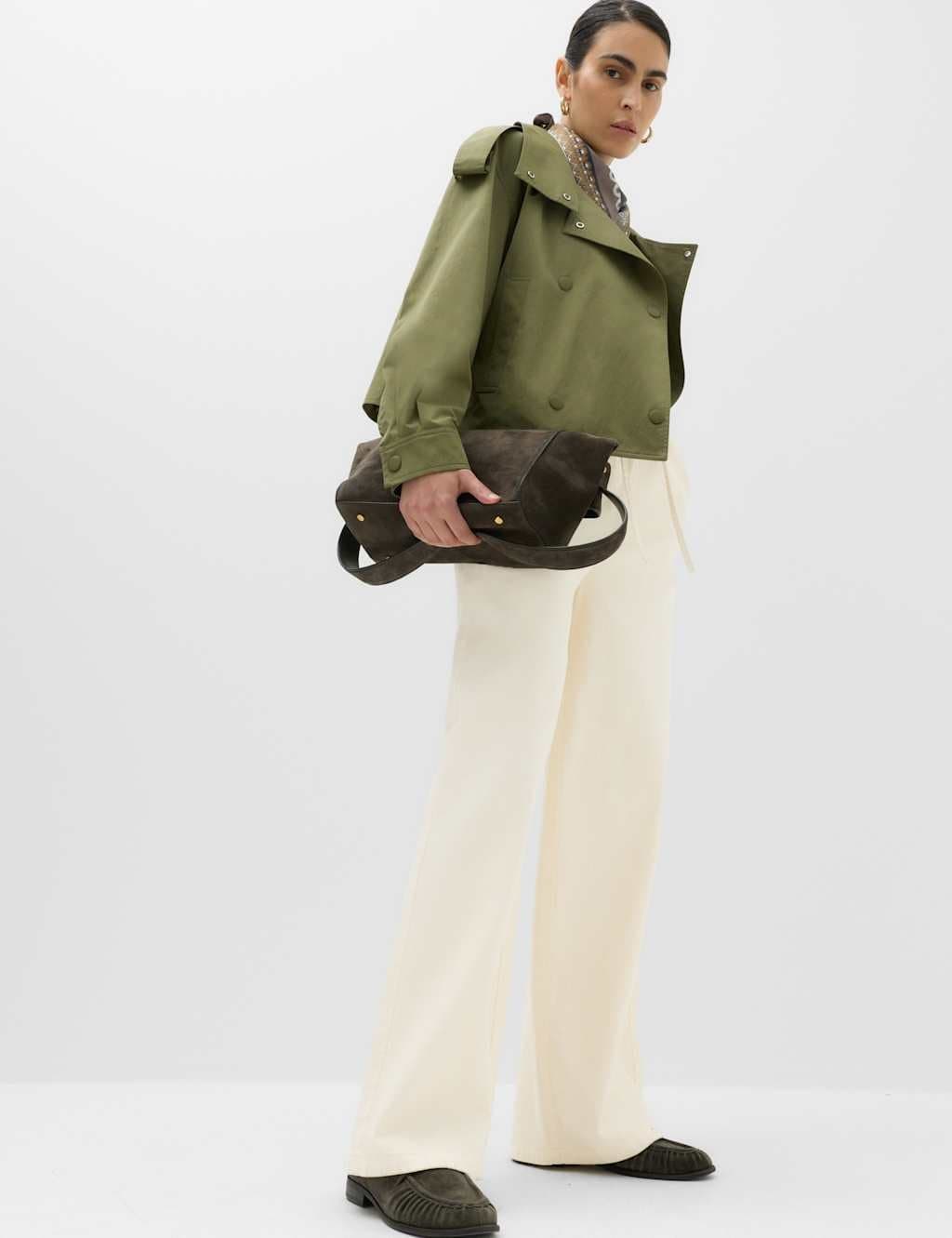 Marks & Spencer M&S Light Cream Cotton Rich Drawstring Wide Leg Trousers