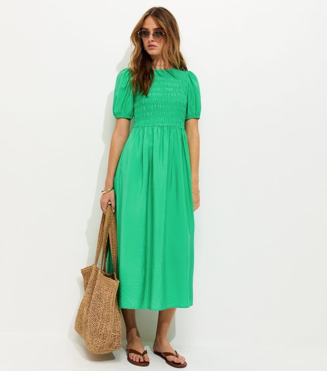 New Look Women's Green Shirred Body Short Sleeve Midi Dress New Look - 3