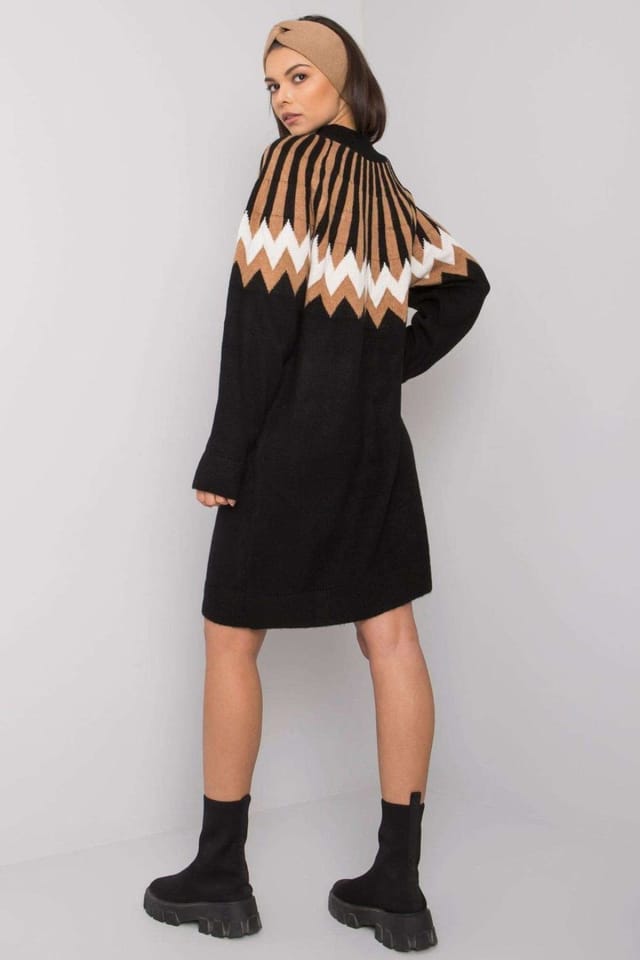 Love Lace Love Lace Women's Geometric Knit Turtleneck Long Sleeve Dress Style 189296 in Black - 3