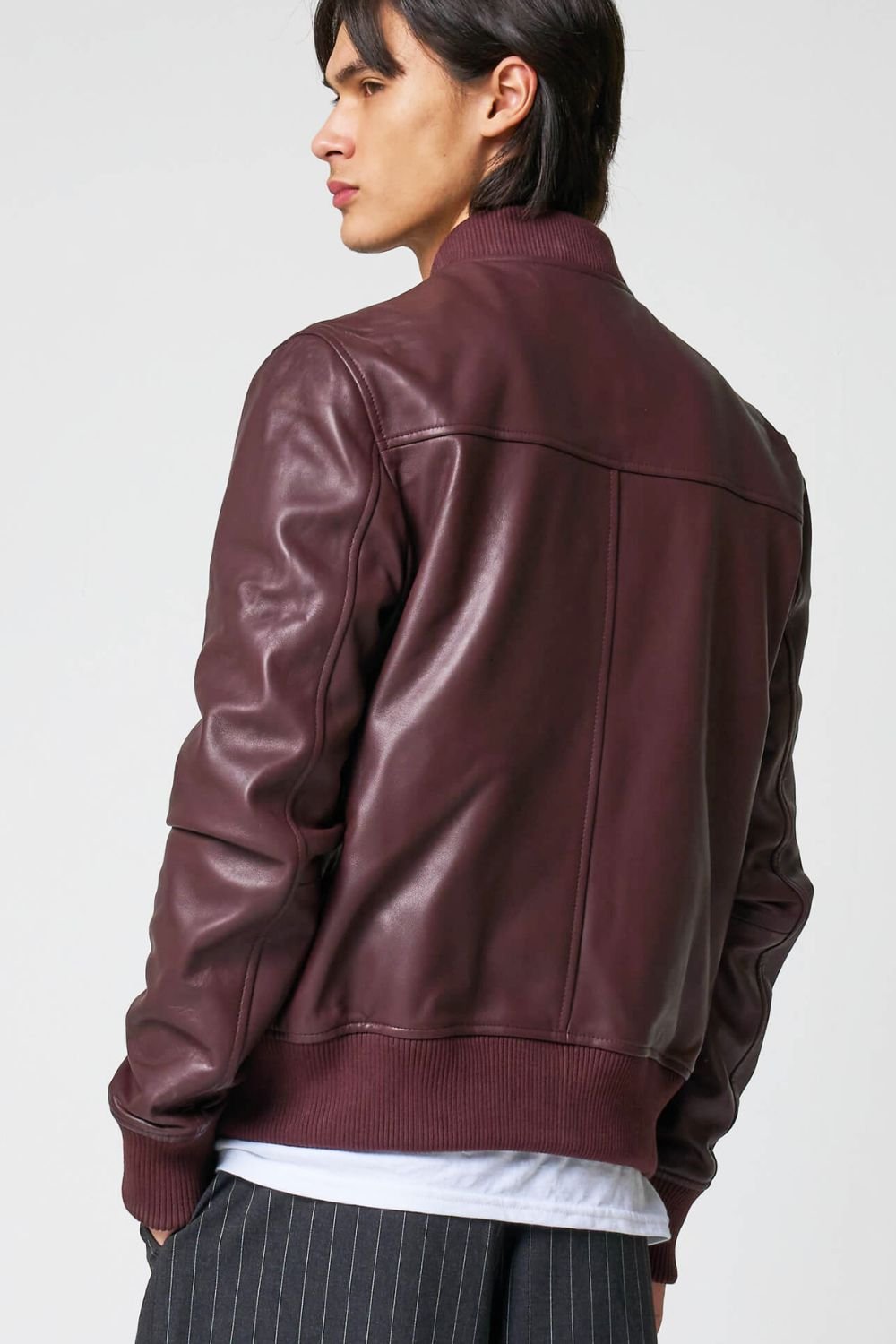 Barneys Originals Barneys Originals Men's Burgundy Real Leather Bomber Jacket - 3