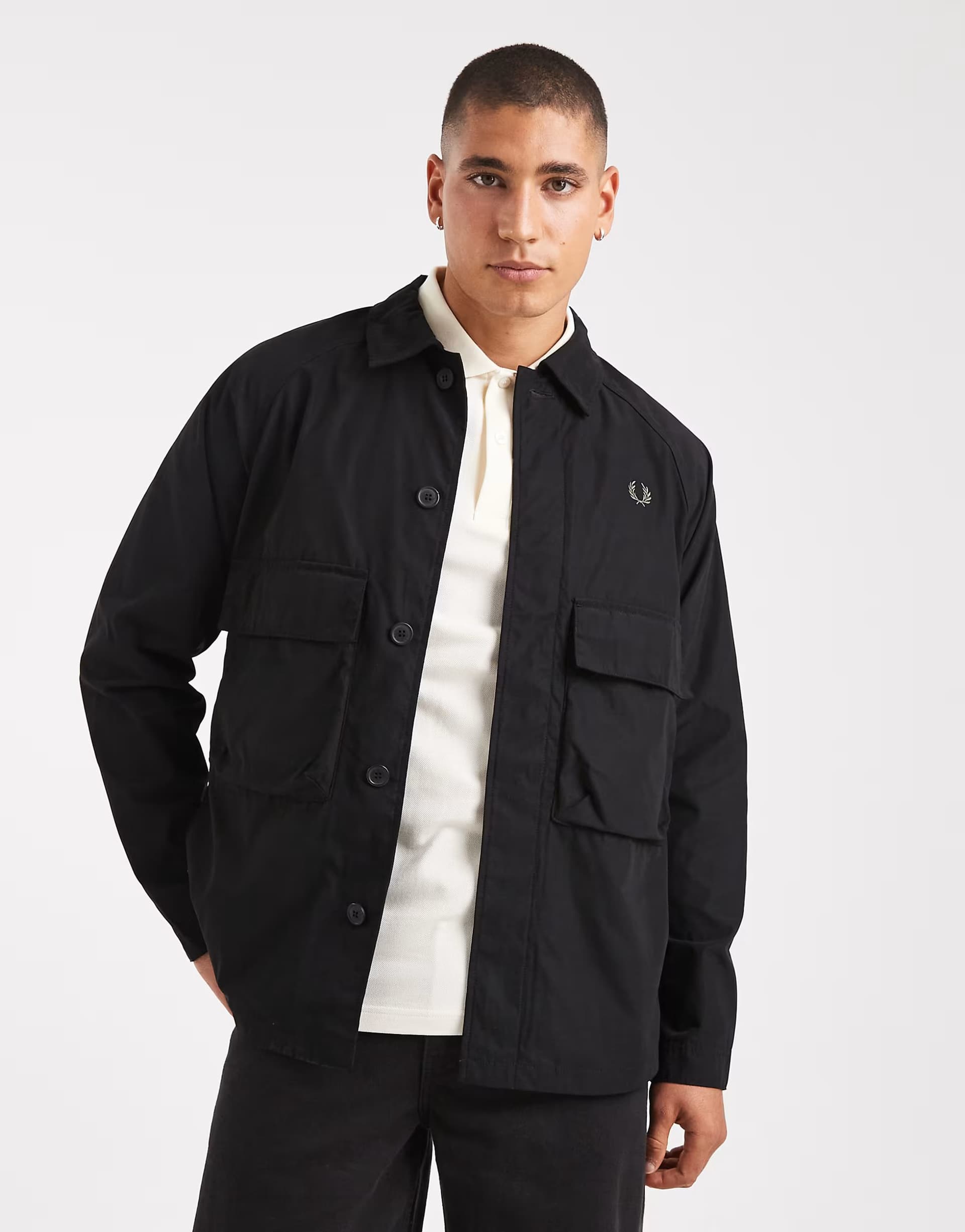 ASOS Fred Perry raglan utility overshirt in black