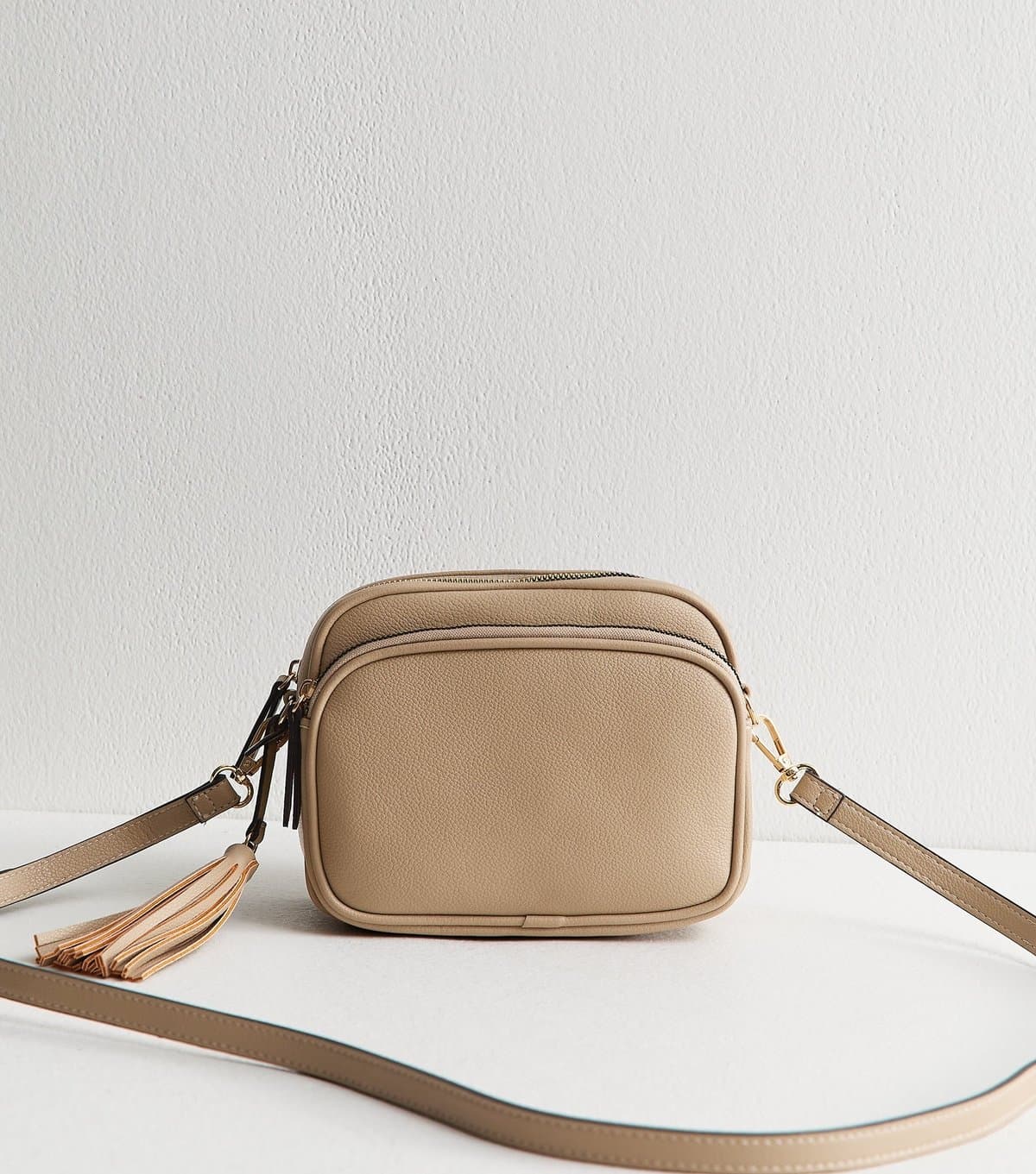 New Look Mink Faux Leather Tassel Charm Camera Bag New Look