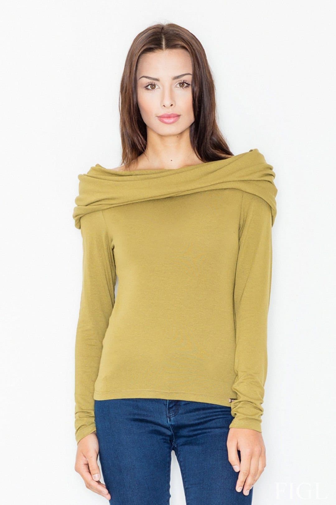 Love Lace Love Lace Women's Chic Smooth Long Sleeve Draped Blouse in Olive