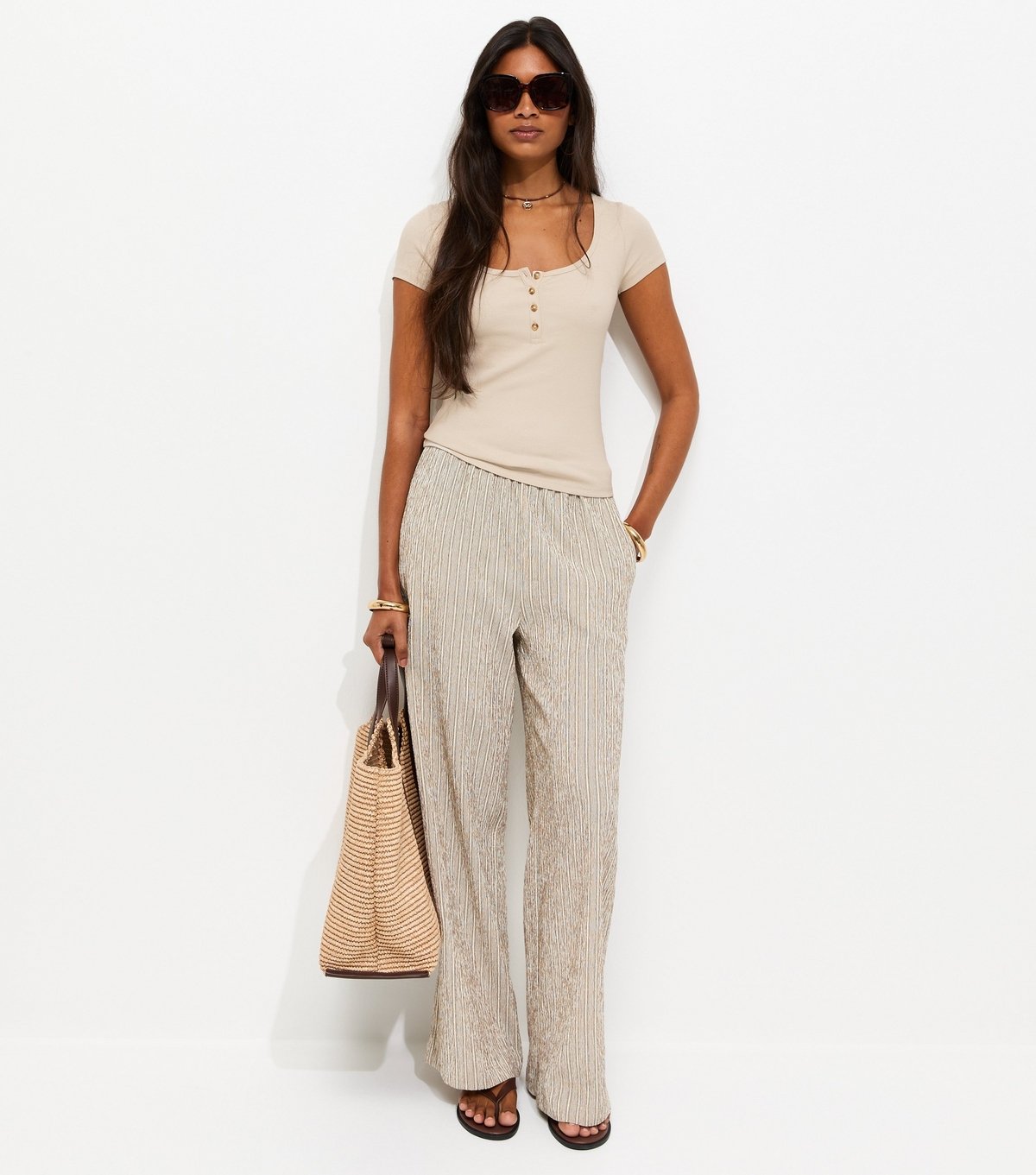 New Look Women's Stone Short Sleeve Ribbed Henley Tee New Look - 3