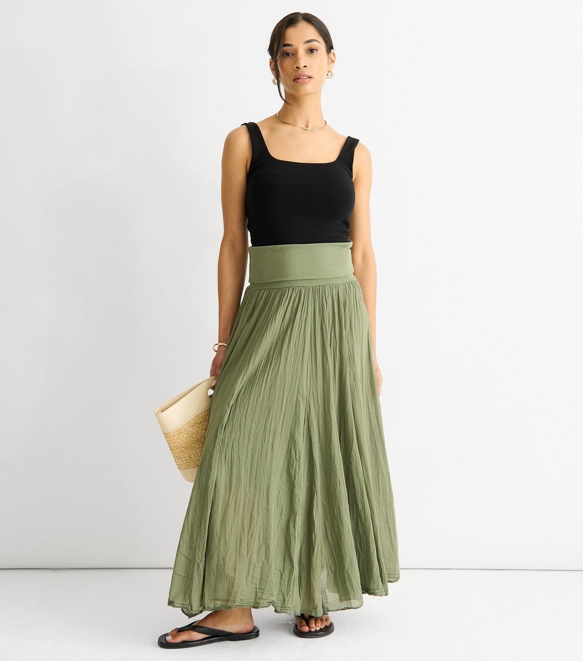 Gini London Women's Khaki Maxi Skater Skirt Multiway Dress Gini London New Look - 4