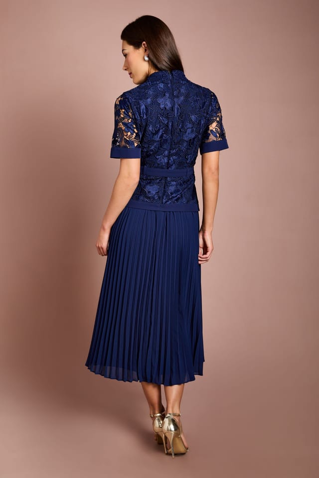 Coast Coast Women's Pearl Button Lace Collared Midi Dress in Navy - 3