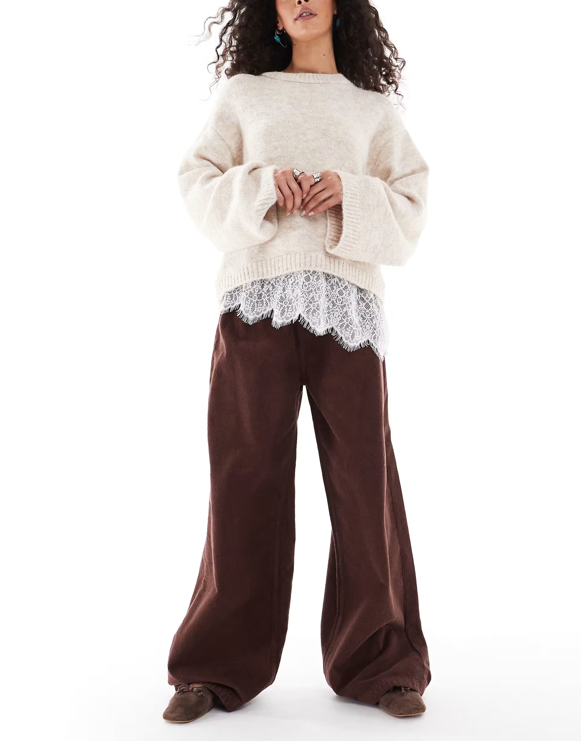 ASOS ASOS DESIGN wide leg corduroy jogger style trouser in brown