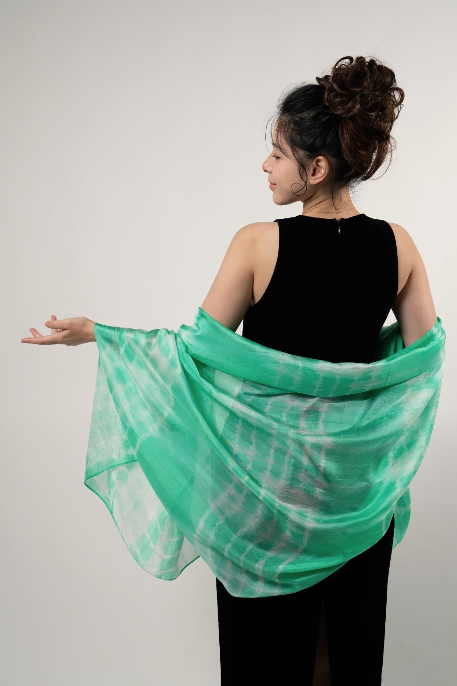 Silk and Bears Silk and Bears Women's Jade Green Shibori Silk Scarf- Hand Dyed Silk Wedding Shawl Wrap in Mint