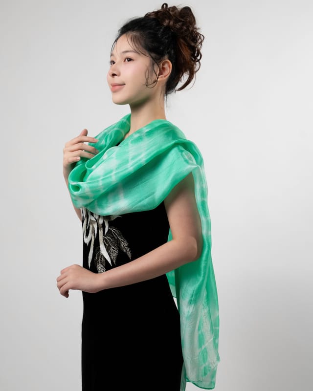 Silk and Bears Silk and Bears Women's Jade Green Shibori Silk Scarf- Hand Dyed Silk Wedding Shawl Wrap in Mint - 2