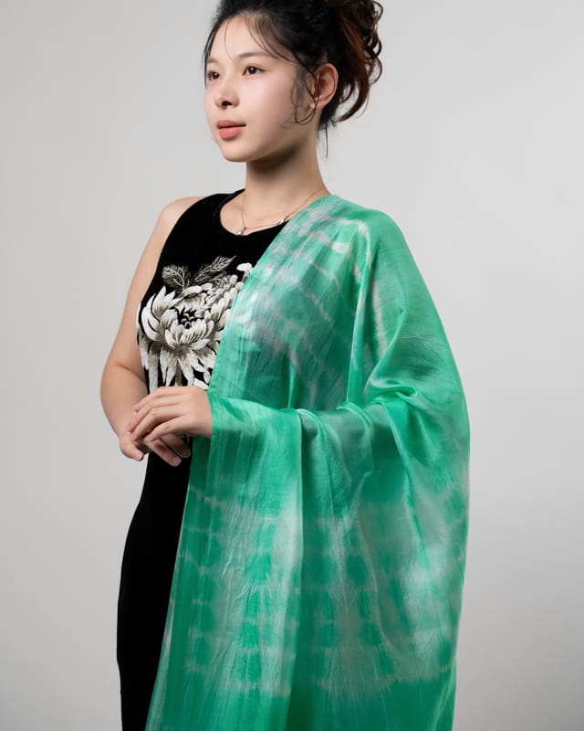 Silk and Bears Silk and Bears Women's Jade Green Shibori Silk Scarf- Hand Dyed Silk Wedding Shawl Wrap in Mint - 3