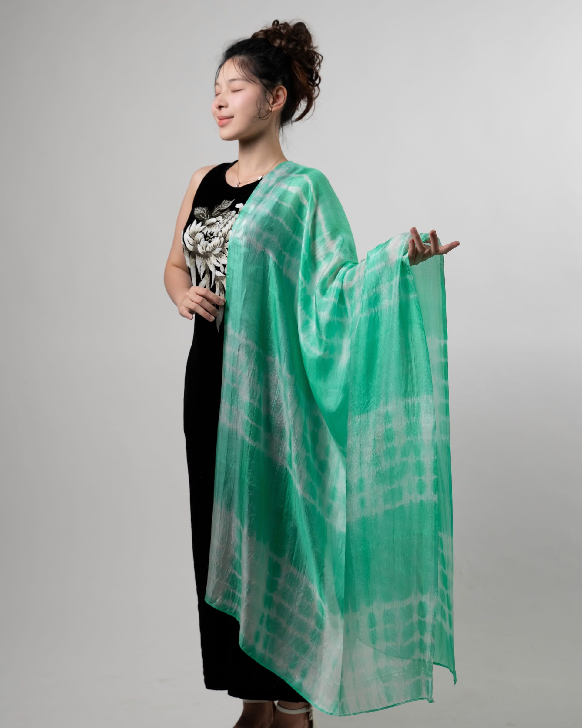 Silk and Bears Silk and Bears Women's Jade Green Shibori Silk Scarf- Hand Dyed Silk Wedding Shawl Wrap in Mint - 4