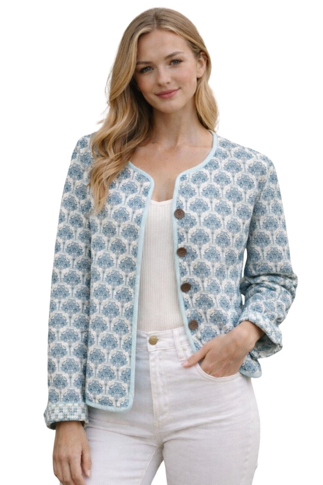 Soul of Sita Blue Floral Quilted Jacket