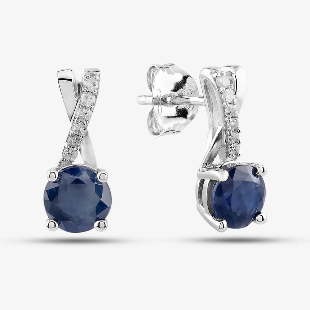 T.H.Baker T.H.Baker Women's 9ct White Gold Sapphire & Diamond Crossover Stud Earrings OJE1703-BS in Silver