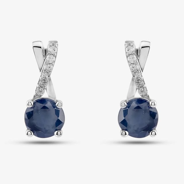 T.H.Baker T.H.Baker Women's 9ct White Gold Sapphire & Diamond Crossover Stud Earrings OJE1703-BS in Silver - 2