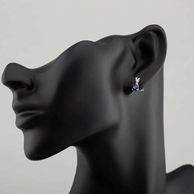 T.H.Baker T.H.Baker Women's 9ct White Gold Sapphire & Diamond Crossover Stud Earrings OJE1703-BS in Silver - 3