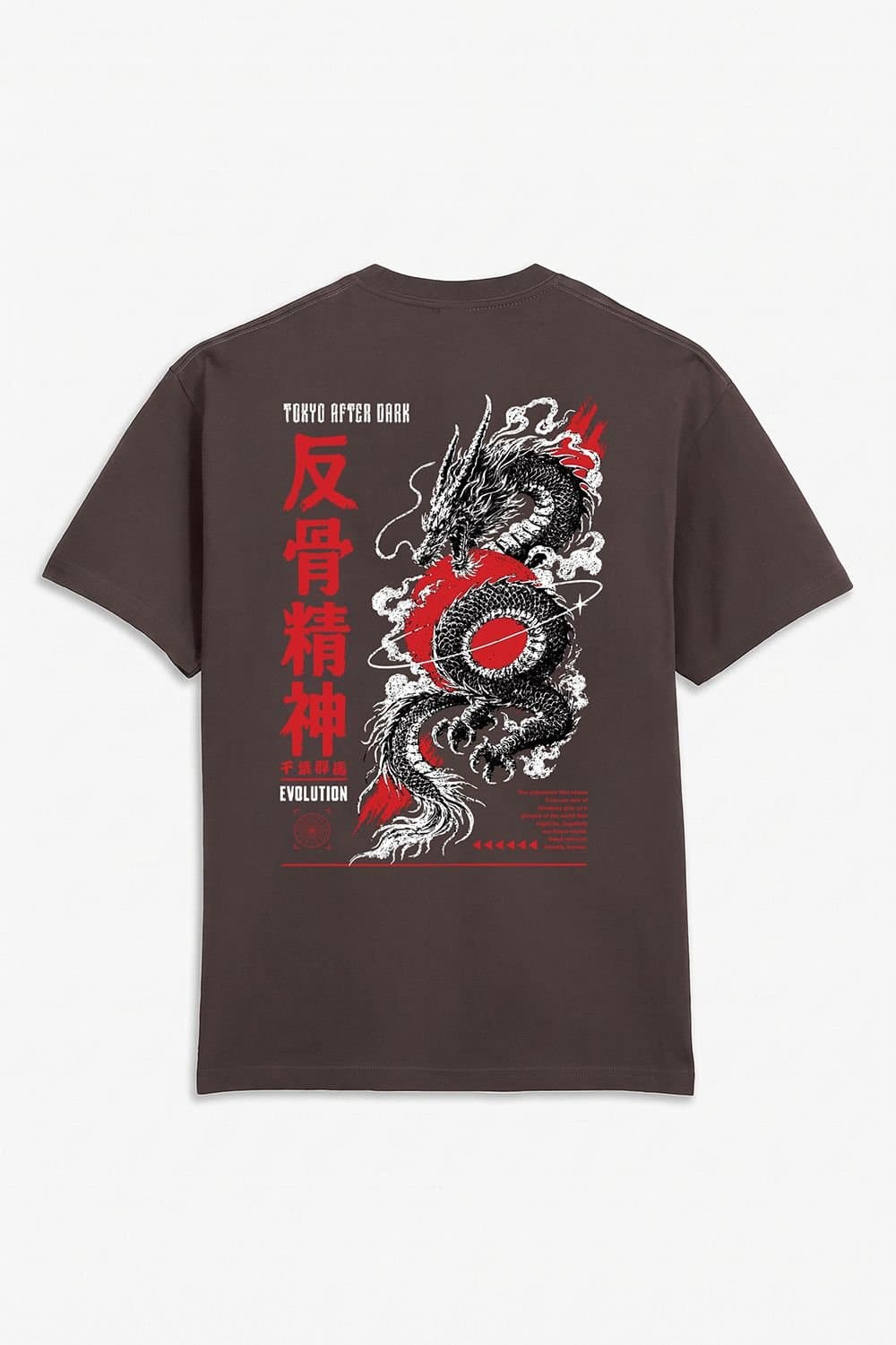 LONDON ATTITUDE LONDON ATTITUDE Men's Tokyo After Dark Dragon Oversized Heavyweight Graphic T-Shirt in Chocolate