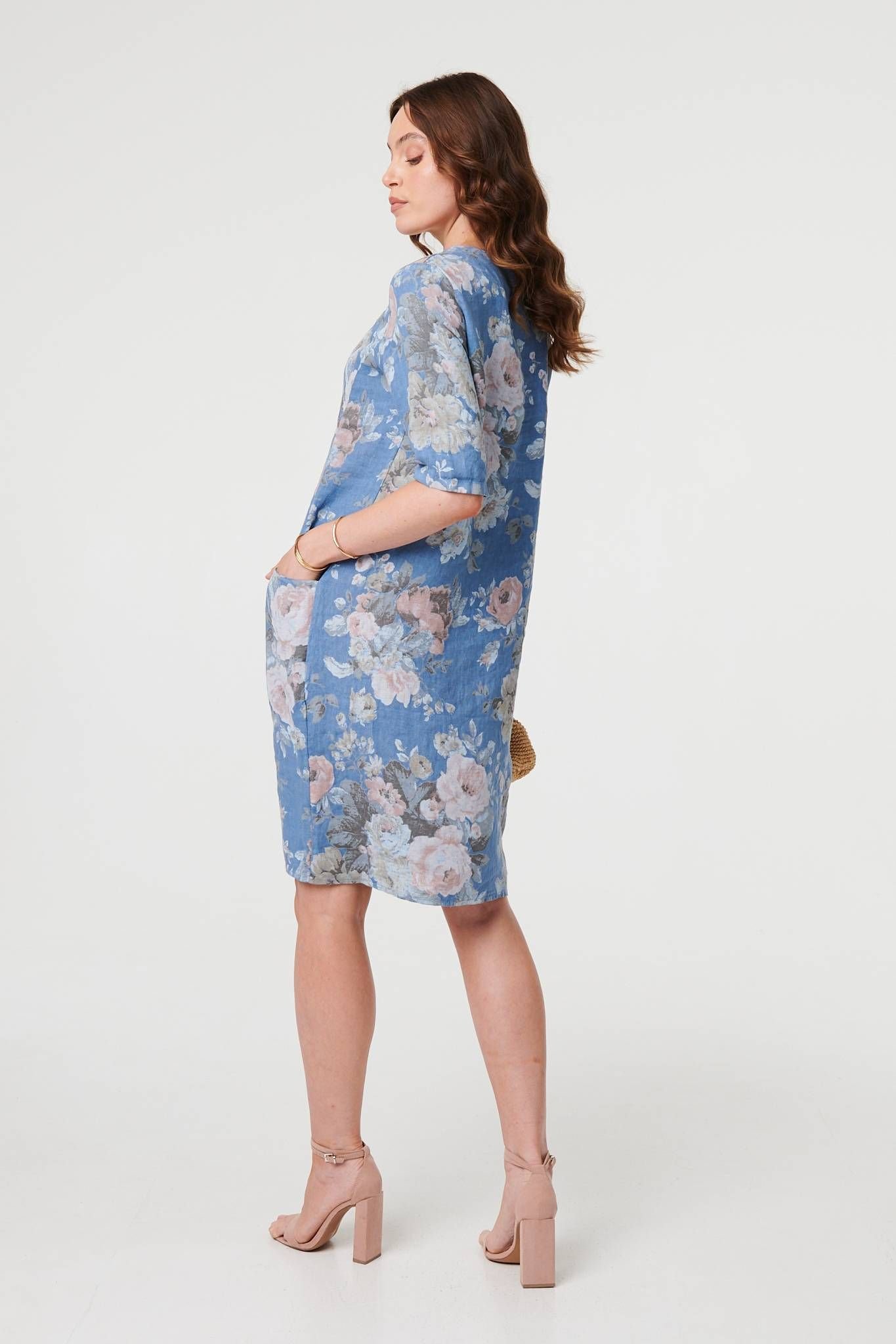 Izabel London Izabel London Women's Floral 3/4 Sleeve Relaxed Short Dress in Blue - 3