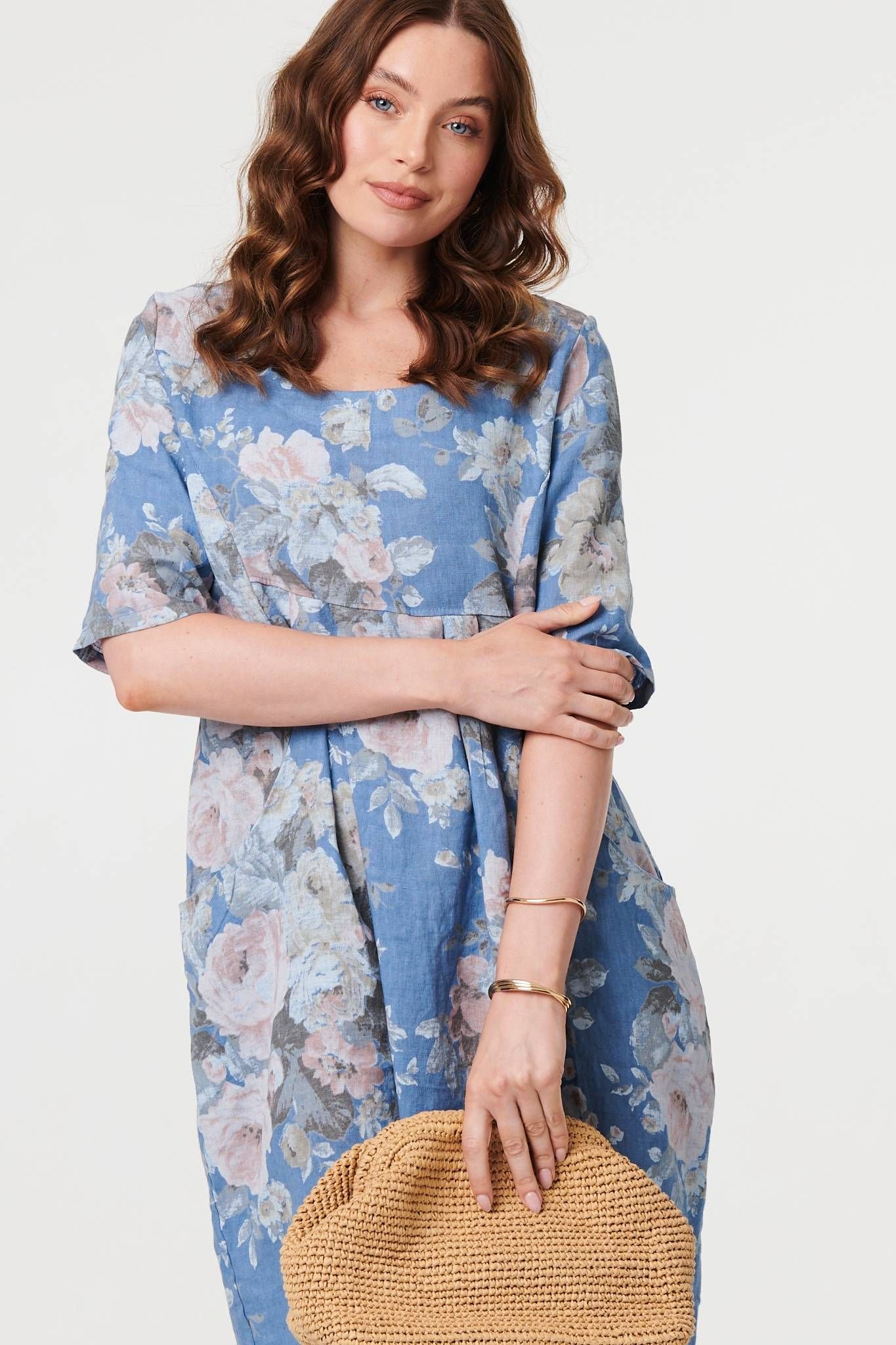 Izabel London Izabel London Women's Floral 3/4 Sleeve Relaxed Short Dress in Blue - 4